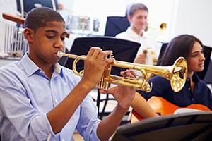 Teens in band class
