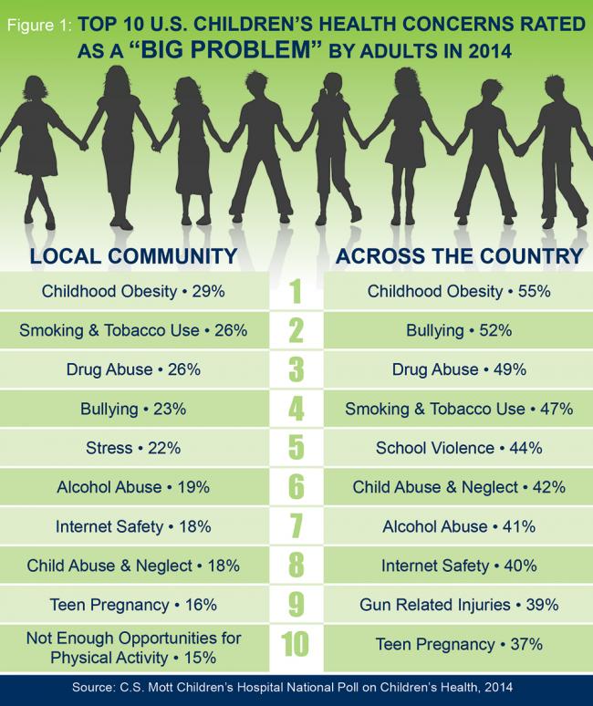 Top 10 U.S. Children's Health Concerns Rated as a "Big Problem" by Adults in 2014